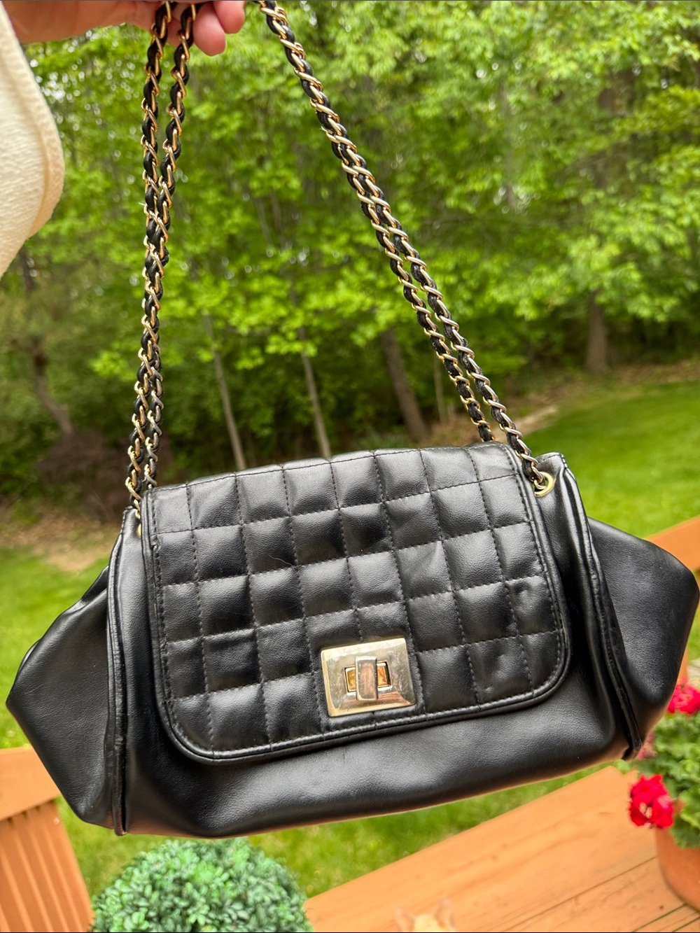 Black Quilted Shoulder Bag with Chain Strap